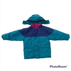 EDDIE BAUER Premium heavy duty Goose Down Hooded Parka Jacket Green Navy Red XL